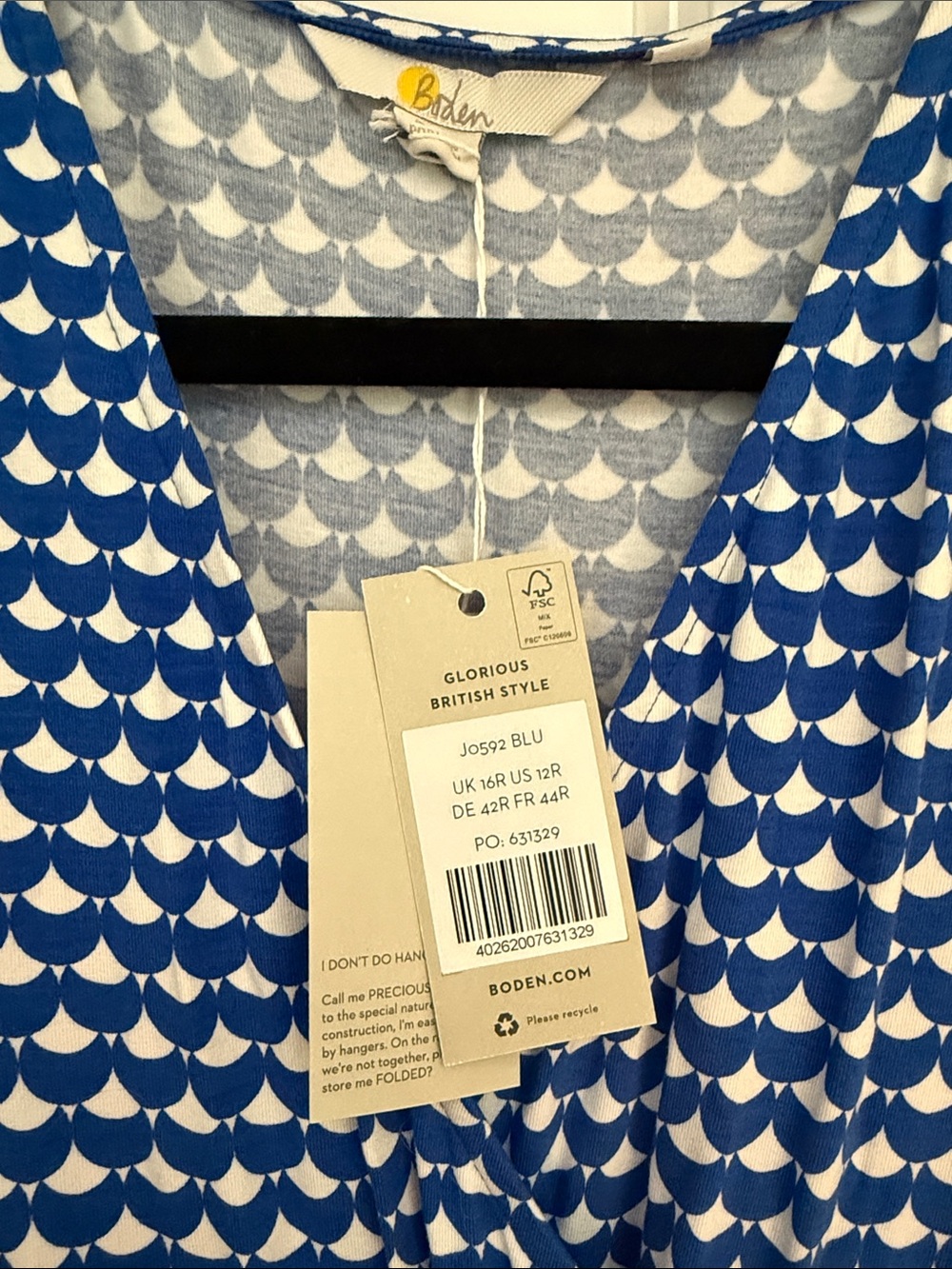 Boden Blue and White Geometric Faux-Wrap Dress - Picture 3 of 3